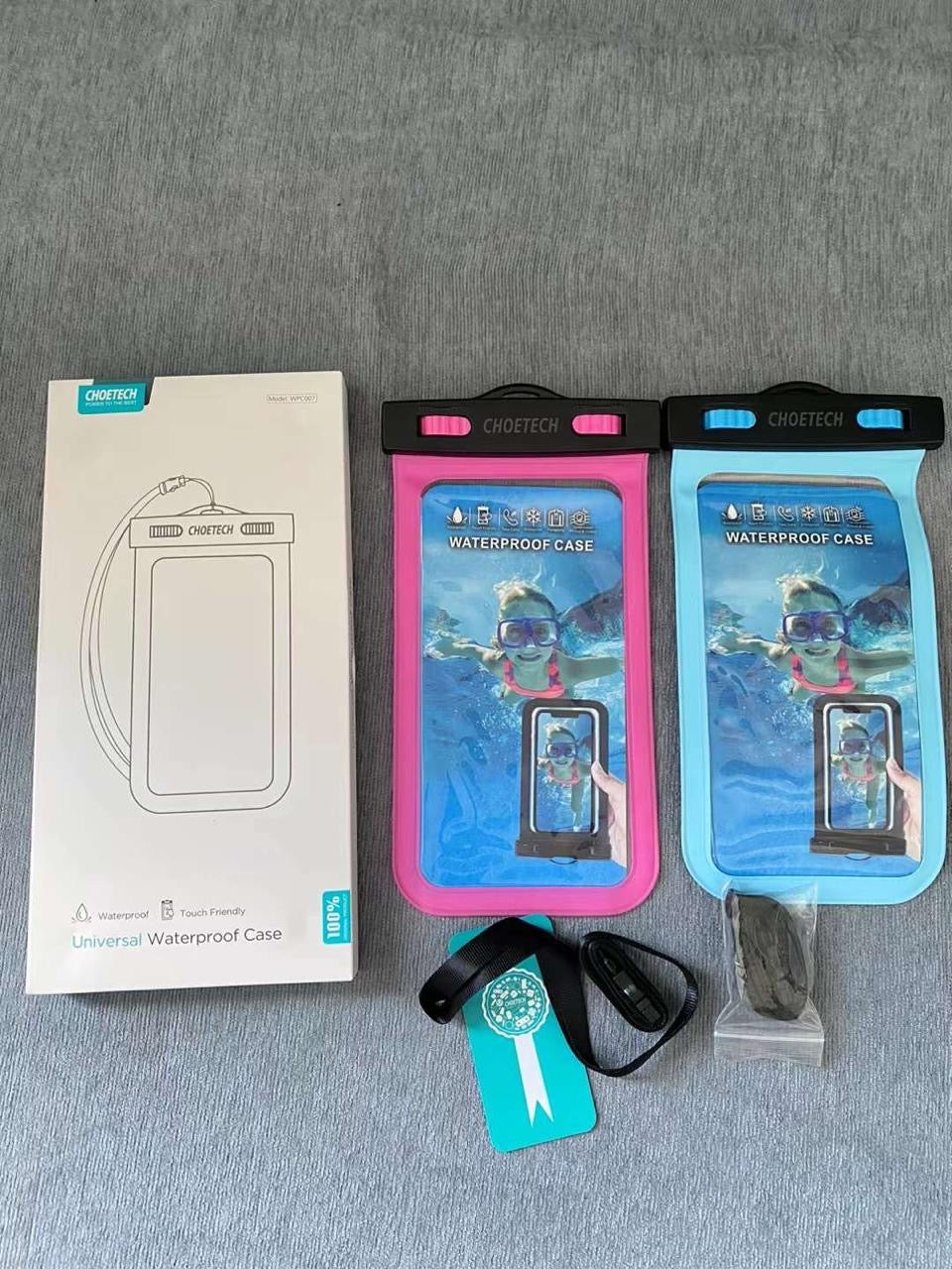 2 Pack Waterproof Mobile Case (Blue and Pink)