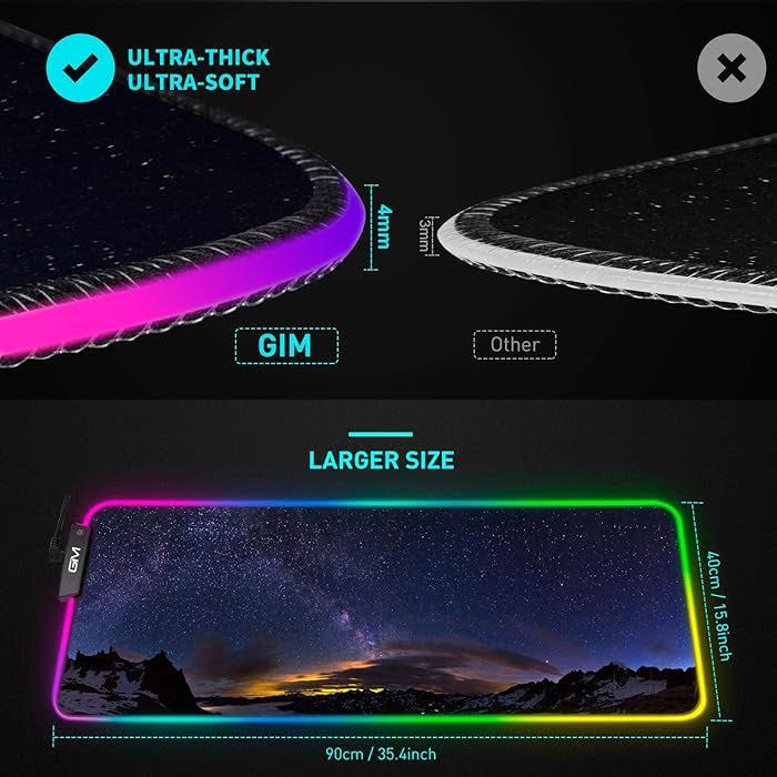RGB Gaming Mouse Pad XXL LED Mouse Pad Large 90cm x 40cm 4 mm thickness 14 Lighting Modes Mouse Mat Lighting Keyboard Pad Extra USB Input (Starry Sky)