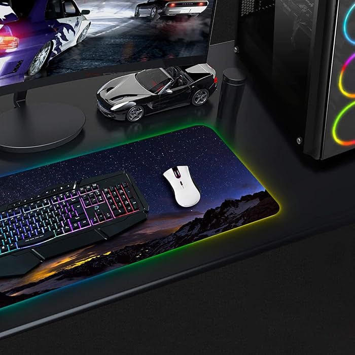 RGB Gaming Mouse Pad XXL LED Mouse Pad Large 90cm x 40cm 4 mm thickness 14 Lighting Modes Mouse Mat Lighting Keyboard Pad Extra USB Input (Starry Sky)