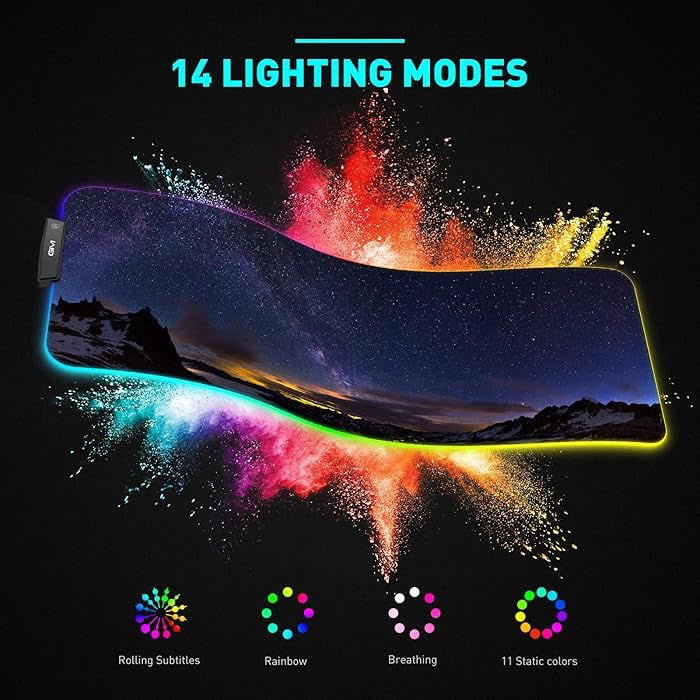 Colorful RGB gaming mouse pad with 14 lighting modes