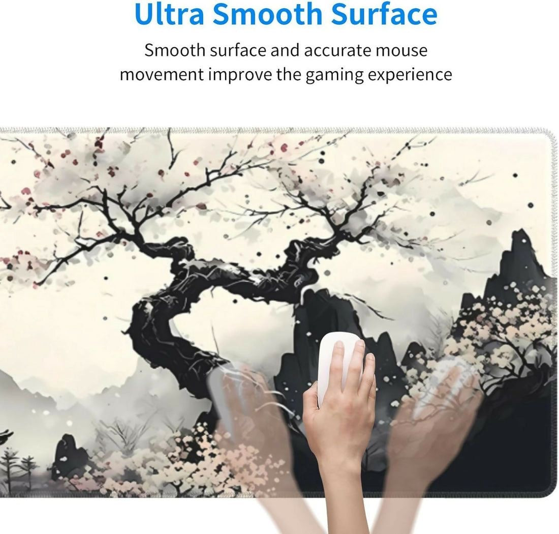 Japanese Cherry Blossom Black and White Gaming Mouse Pad 90 x 40 cm 2mm