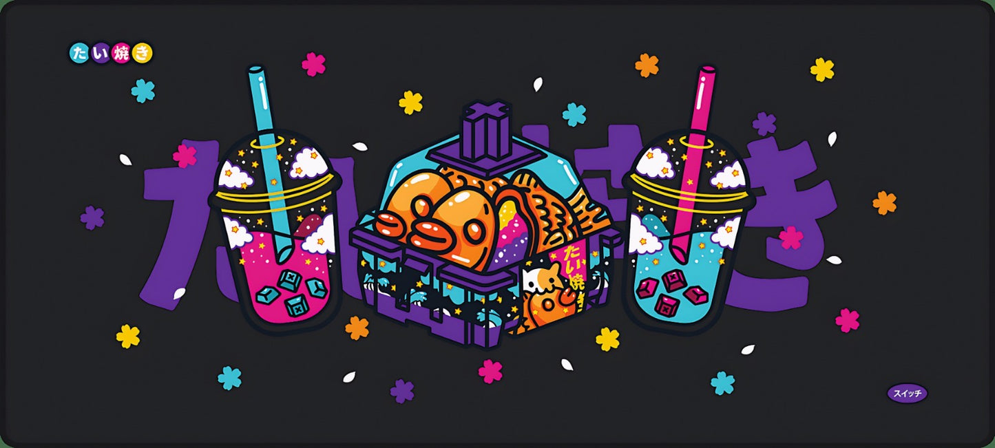 Taiyaki & Bubble Tea Delight Deskmat (Purple & Black )