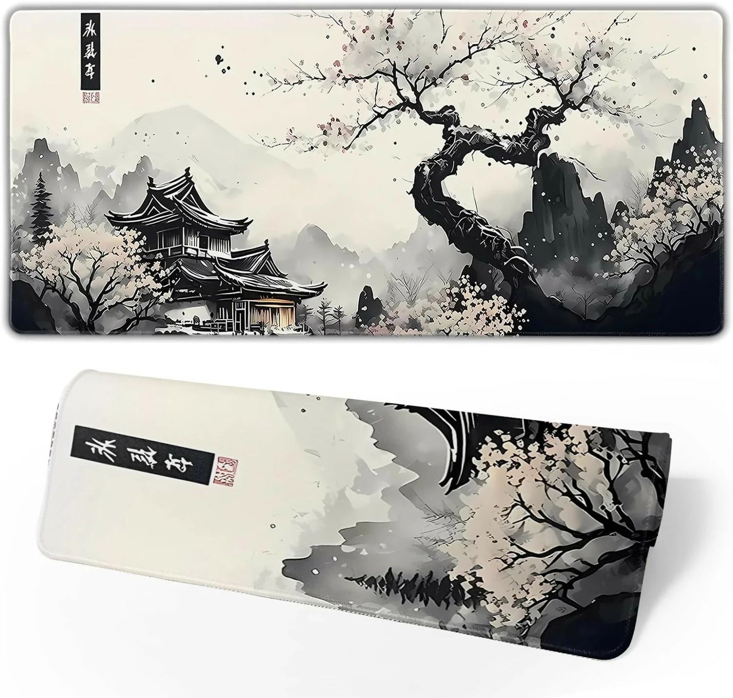 Japanese Cherry Blossom Black and White Gaming Mouse Pad 90 x 40 cm 2mm
