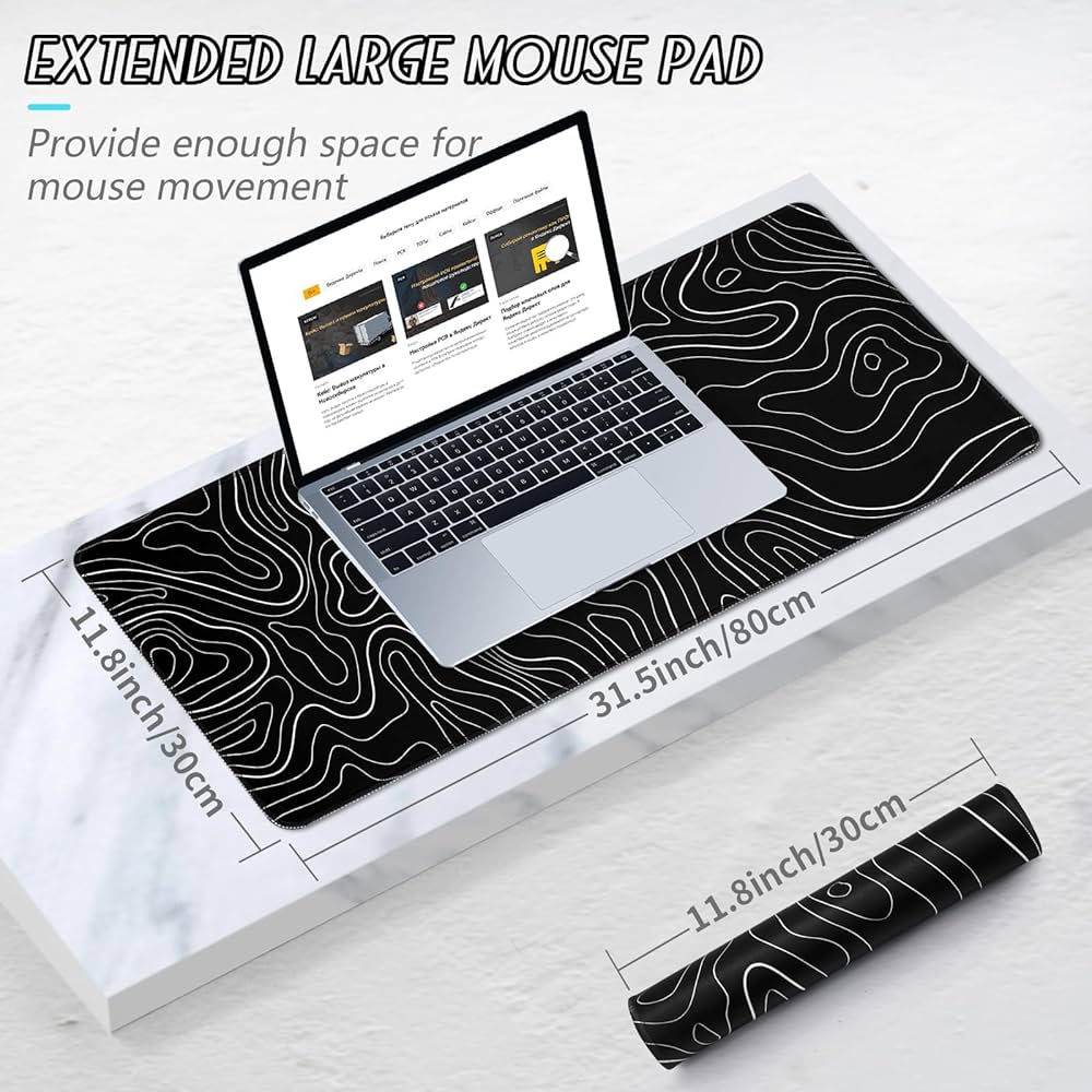 Topography Gaming Deskmat - Large XL (80cm x30 cm) Non-Slip Water-Resistant (stitched)