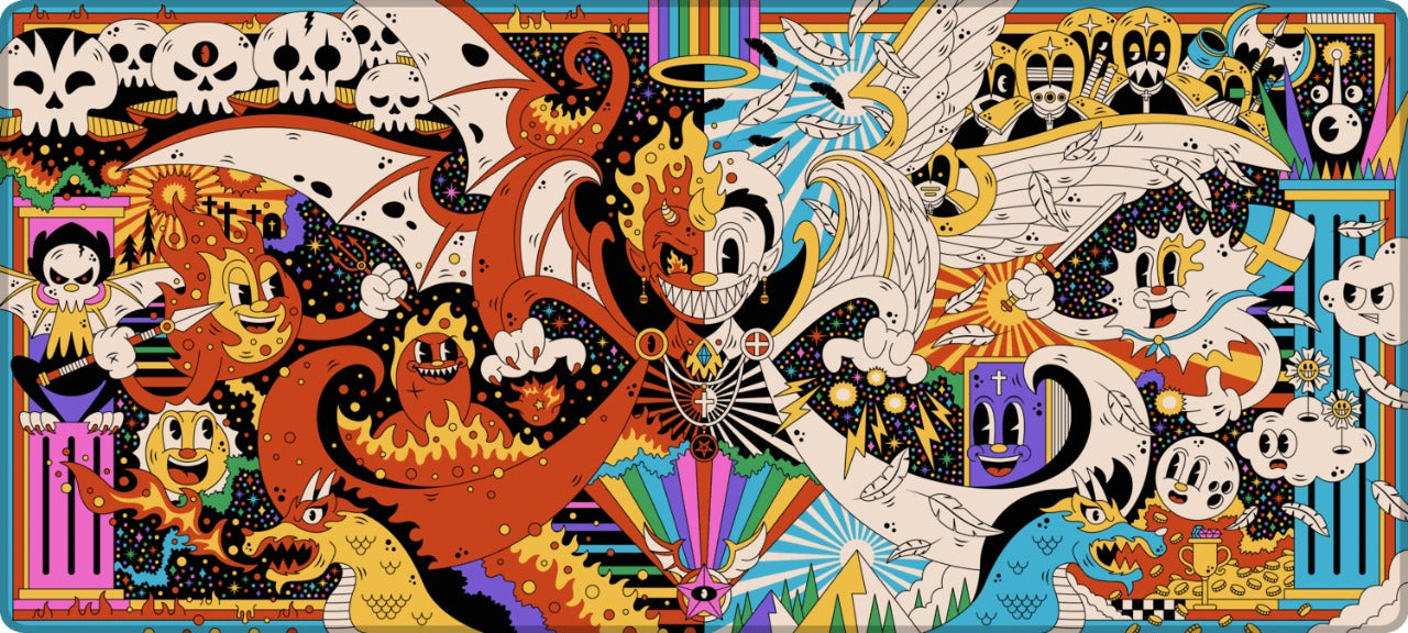 Heaven vs Hell – Cartoon Chaos Deskmat